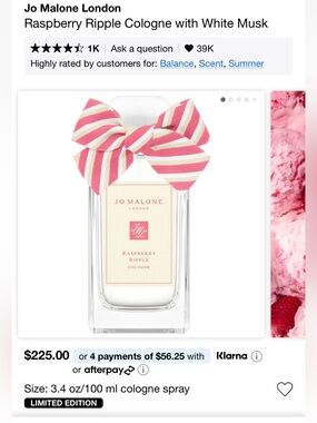 New Jo Malone Raspberry Ripple Cologne 100ml